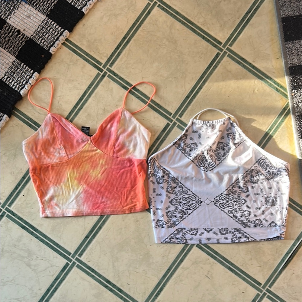 2 Rue21 Crop Tops Orange and Pink, Black and White one S one M